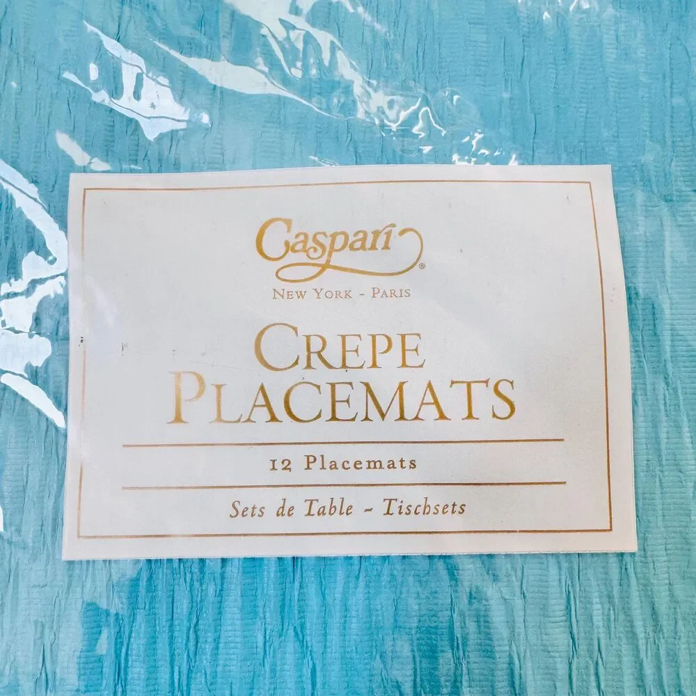 Vintage Caspari Crepe Placemats Mediterranean Blue Wax-Coated Paper 12pk NOS USA